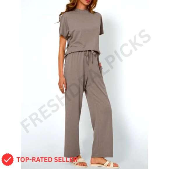 Oversized Mock Neck Sweatsuit Set Loose Fit Loungewear Summer Travel Outfit - Picture 3 of 5